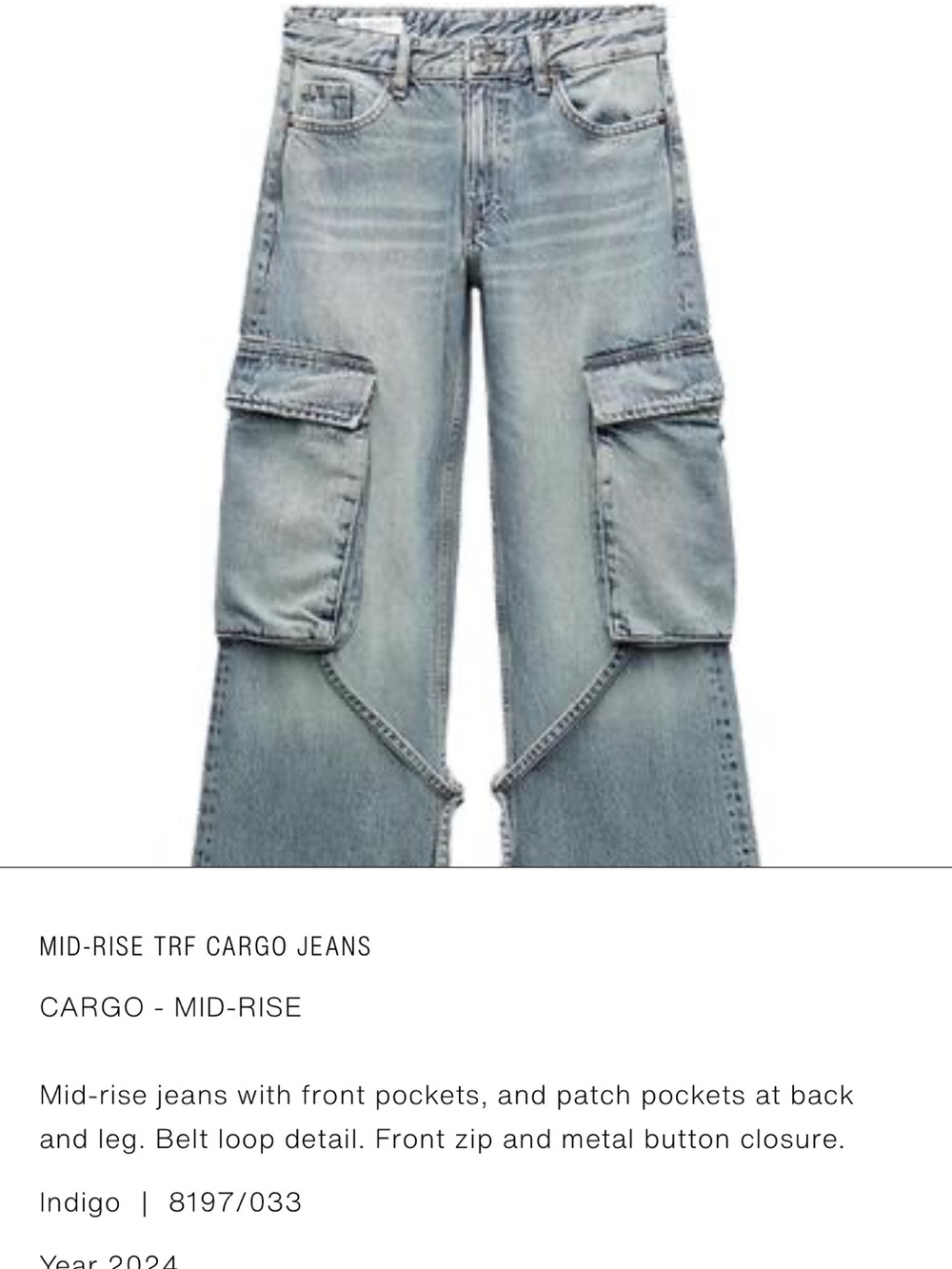 Zara Light Indigo Cargo Jeans